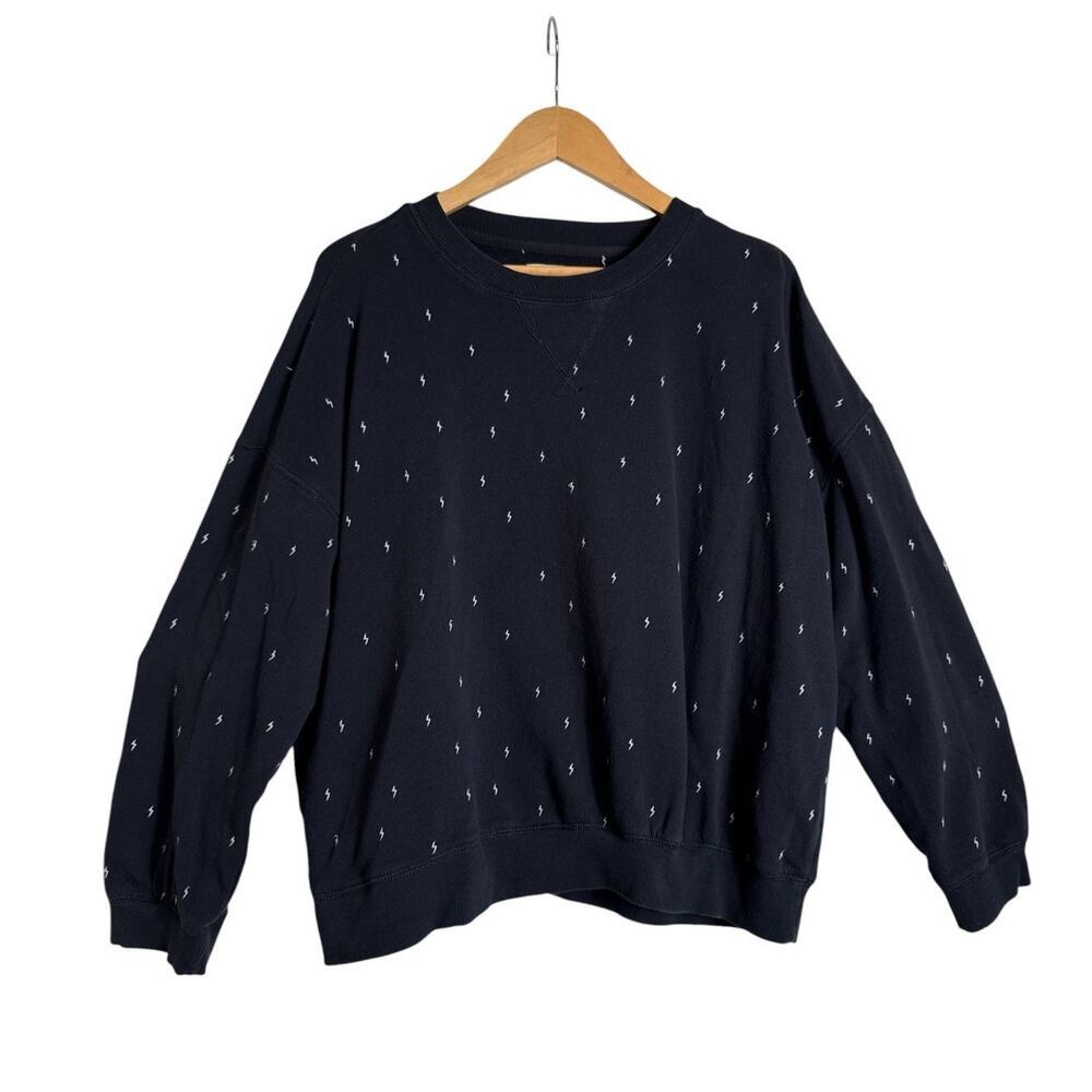 Lou & Grey Lightning Bolt Sweatshirt XXL Black Cotton Oversized Crewneck - Picture 2 of 7